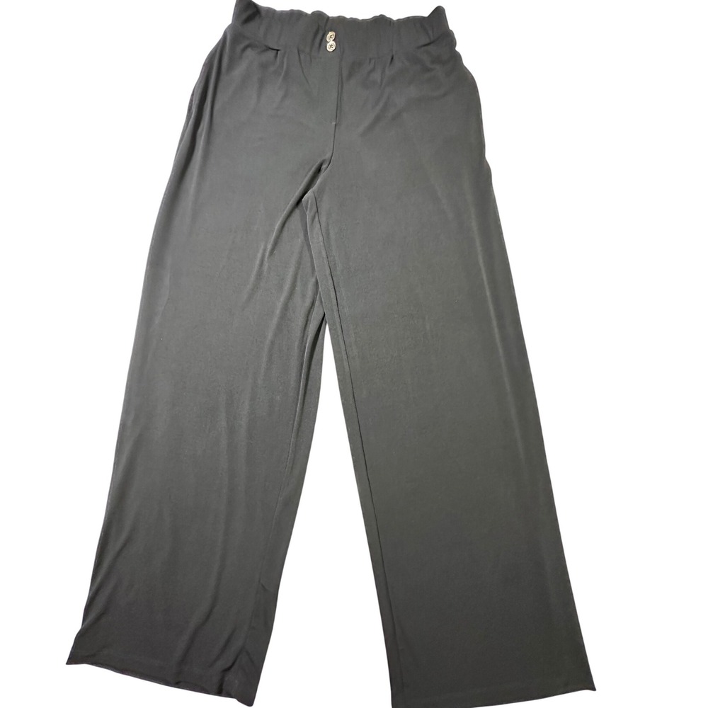 Susan Graver Liquid Knit Wide Leg Pants Black Elastic Waist Size Small